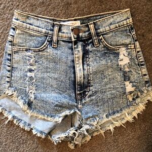Distressed Light Blue Denim Cutoff Shorts - Front Label